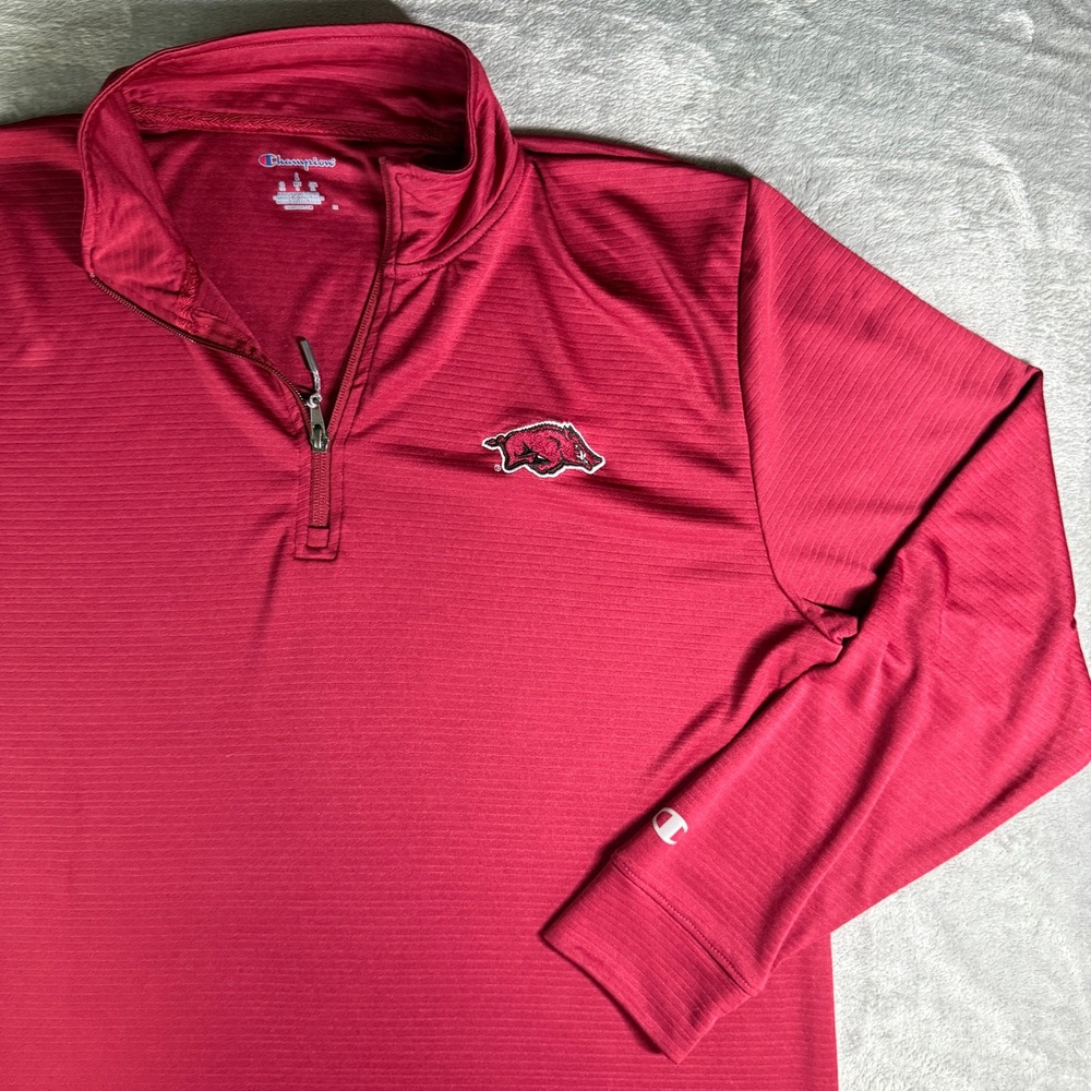 Champion Arkansas Razorbacks Mens Large Red Quarter Zip Pullover Micro Ribbed